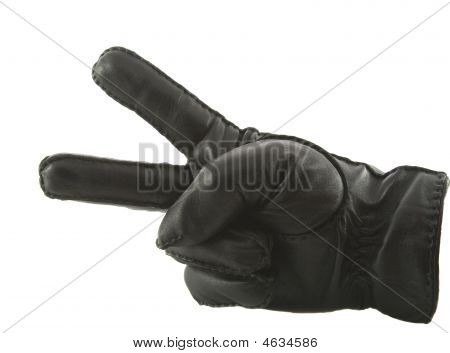 Leather Glove Showing Victory Isolated Over White