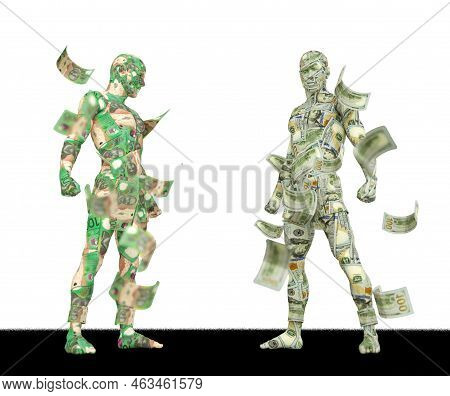 Us Dollar Vs Australian Dollar, Forex Trading, Currency Pairing, Human Characters Made Of Money, 3d 