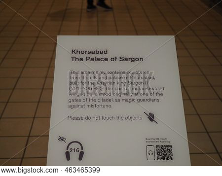 London, Uk - Circa October 2022: Assyrian Winged Bulls Of The Palace Of Sargon Circa 860 Bc At The B