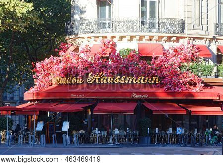 Paris, France-october 09, 2022 : The Triadou Haussmann Restaurant, Traditional Parisian Brasserie, I