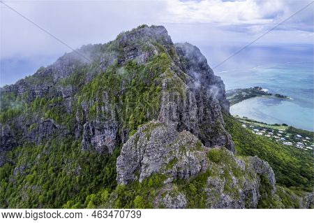 Aerialview Le Morne Brabant Mountain - Mauritius. Shot From Drone.