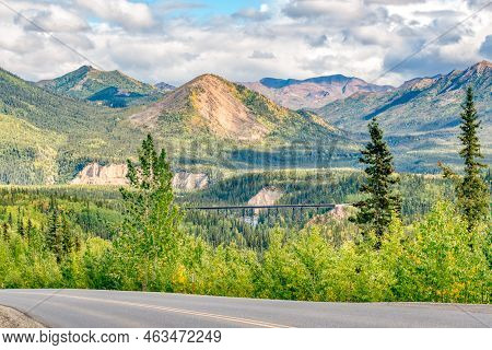 Alaska Railroad Bridge Over Riley Creek In The Mountains Of Denali National Park