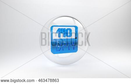 Blue Bitrate Icon Isolated On Grey Background. Music Speed. Sound Quality. Glass Circle Button. 3d R