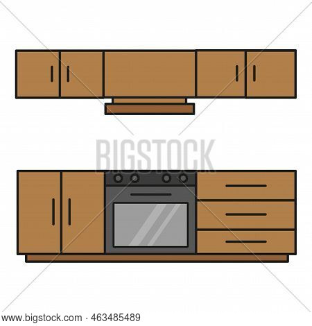Kitchen Cabinet. Kitchen Icon Set. Apartment Interior. Vector Illustration. Stock Image.