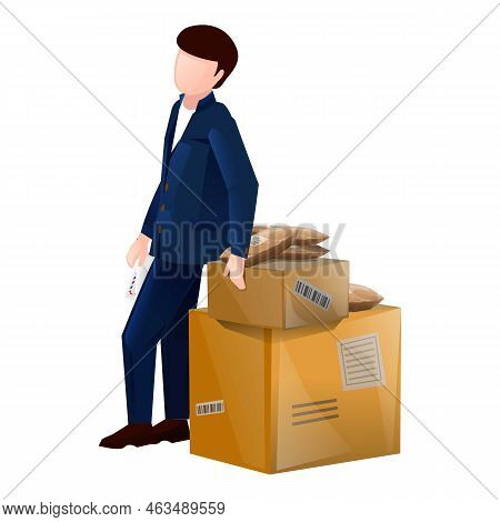 Postman Boxes Icon Cartoon Vector. Mail Man. Package Bag