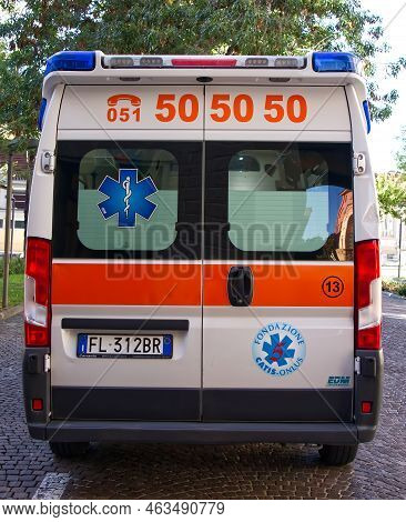 Bologna - Italy - September 10, 2022: Ambulance On Standby. Italy