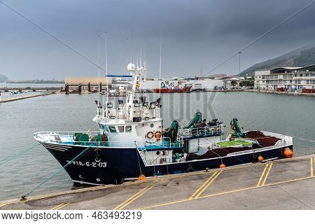 Santona, Spain - August 13, 2022: The Port With Fishing Boats A Cloudy Day. Santona Is Famous For An