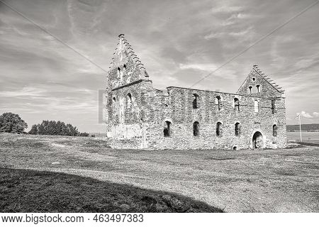 Visingsborg Castle In Sweden On The Island Of Visingsoe In Lake Vaetterm. Ruin From The Middle Ages 