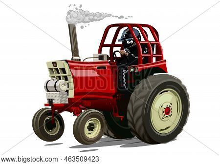Vector Cartoon Tractor With Driver. Available Eps-10 Vector Format Separated By Groups For Easy Edit