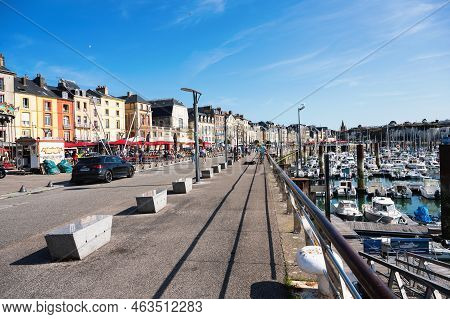 Dieppe, France - August 29 2022: Houses, Cafes, Boats In The Harbour In Dieppe, Fishing Port On The 