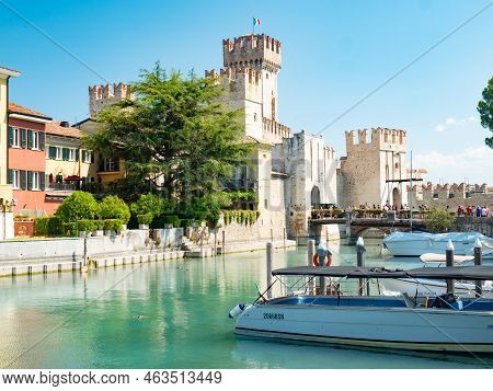 Rocca Scaligera,sirmione,garda Lake, Italy. June 28, 2022. Historical Castle And Old Town On Small I