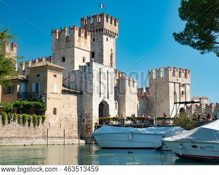 Rocca Scaligera,sirmione,garda Lake, Italy. June 28, 2022. Historical Castle And Old Town On Small I