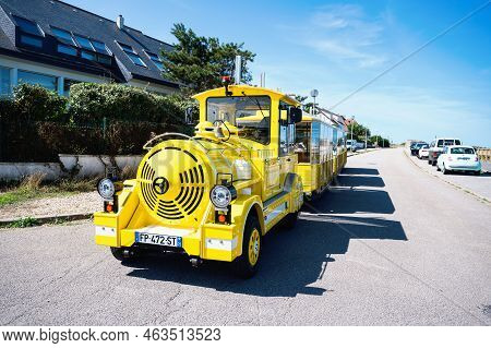 Dieppe, France - August 29 2022: Yellow Sightseeing Train In Dieppe, Fishing Port On The Normandy Co