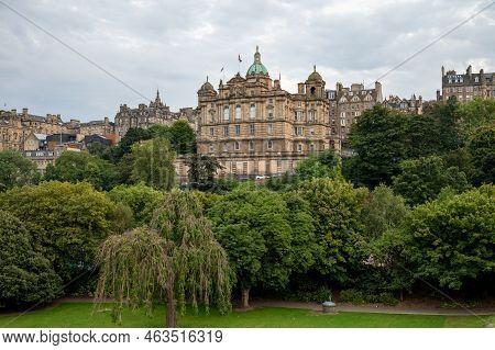 View From Princes Street To Old Town And Castle In Edinburgh City, View On Houses, Hills And Trees I