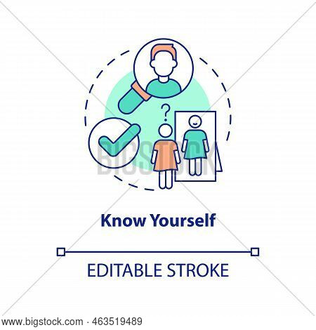 Know Yourself Concept Icon. Practicing Self Recognition. Improving Self Esteem Abstract Idea Thin Li