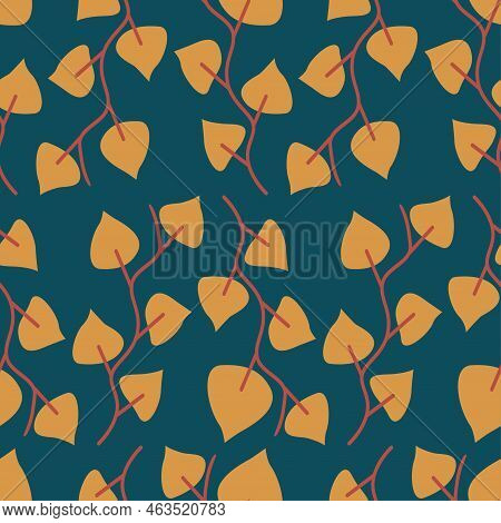 Autumn Flowers Seamless Pattern. Abstract Physalis Alkekengi Winer Cherry Branch Silhouettes Botanic