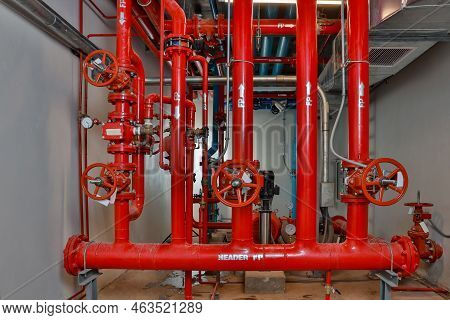 Room Fire Suppression System Installation With A Alarm Check Valve. Fire Suppression System And Fire