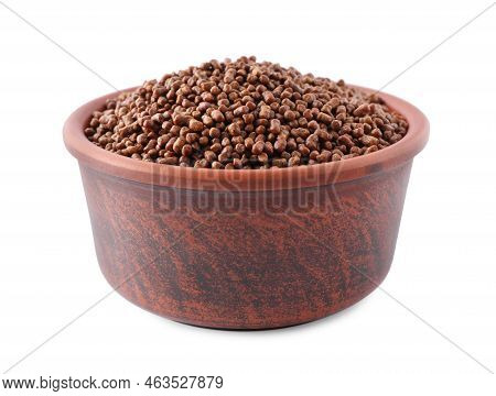 Buckwheat Tea Granules In Bowl On White Background