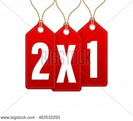 Offer Labels Paper Self Adhesive Supermarket. 2x1 - Price Tag. Vector Stock Illustration.