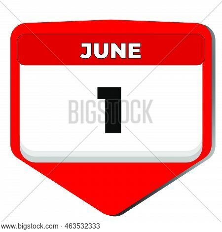 1 June Vector Icon Calendar Day. 1 Date Of June. First Day Of June. 1st Date Number. 1 Day Calendar.