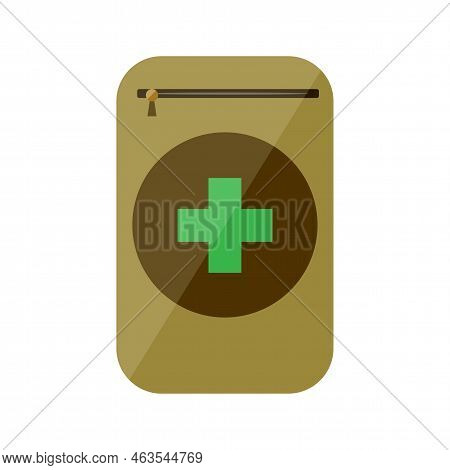 First Aid Kit Military Compact Camping Green Flat. First Aid Emergency Medical Travel Small Medicine