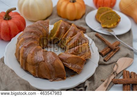 Fresh Home Made Pumpkin Bundt Cake With Cinnamon Frosting