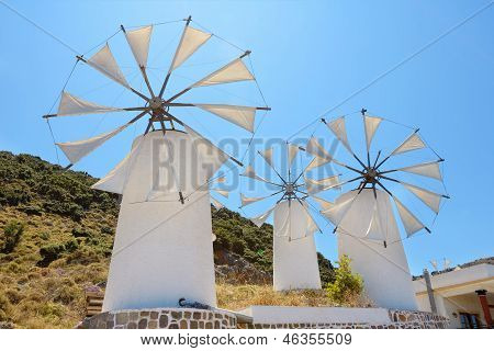 Yel değirmenleri. Crete, Yunanistan