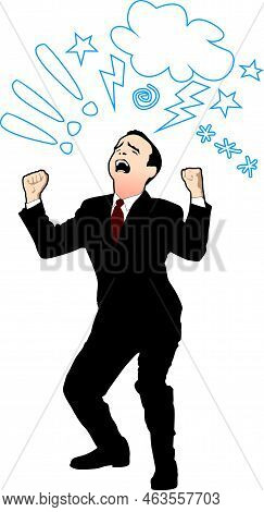 Very Upset Office Worker, In A Suit, Vector Illustration