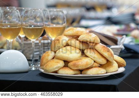 Small Pastries On The White Plate, Selective Focus
