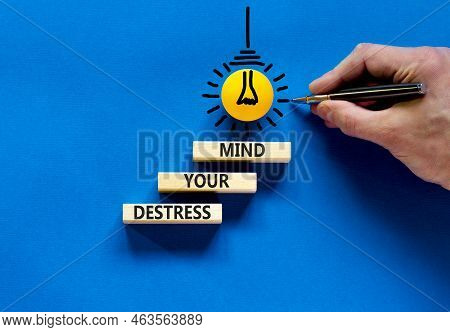 Destress Your Mind Symbol. Concept Words Destress Your Mind On Wooden Blocks. Doctor Hand. Beautiful