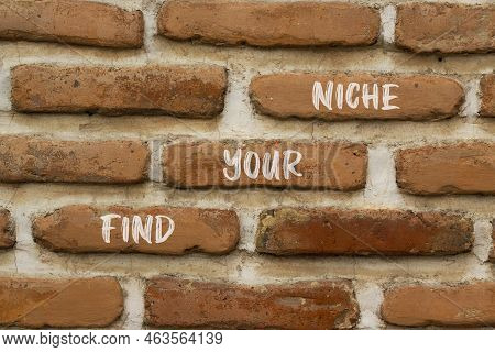 Find Your Niche Symbol. Concept Words Find Your Niche On Red Bricks On A Beautiful Brick Wall Backgr