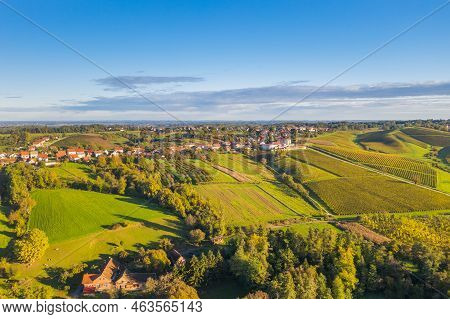 Aerial View Of Countryside Landscape In Autumn, Daruvar, Croatia