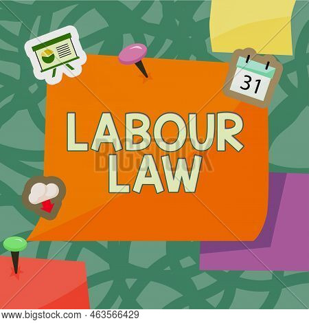 Text Showing Inspiration Labour Law. Word For Rules Implemented By The State Between Employers And E