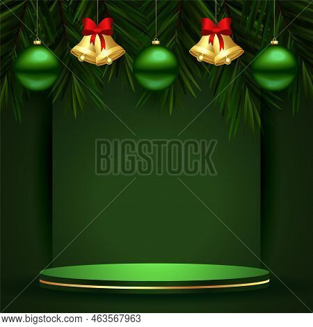 Happy Xmas And New Year Background With 3d Podium And Bauble Design