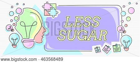 Inspiration Showing Sign Less Sugar. Business Idea Lower Volume Of Sweetness In Any Food Or Drink Th