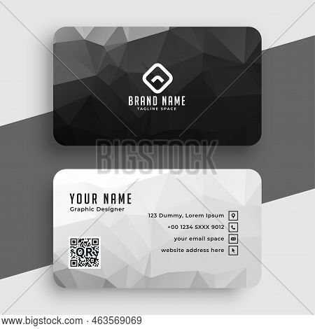 Low Poly Black And White Business Card Template Vector