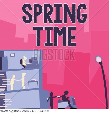 Hand Writing Sign Spring Time. Business Overview Temperate Season Of The Year Identified By A Reviva