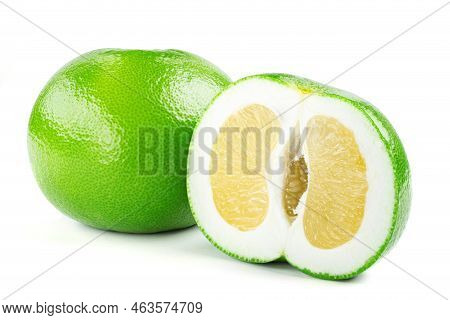 Citrus Sweetie Or Pomelit, Oroblanco Isolated On White Background Close-up. Field With Clipping Path