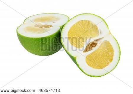 Citrus Sweetie Or Pomelit, Oroblanco Isolated On White Background Close-up. Field With Clipping Path