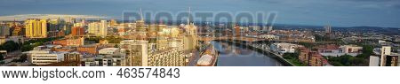 Aerial View Of The River Clyde And Glasgow City During Oncoming Storm