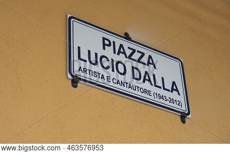 Piazza Lucio Dalla Square Sign In Bologna