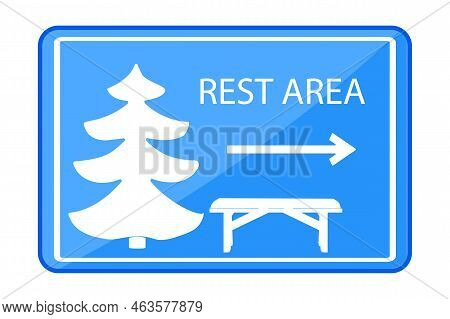 Traffic Sign With Bench, Pine Tree, Arrow And Text. Parking Zone. Picnic Area Icon. Road Sign Indica
