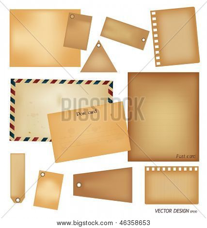 Vector Set: Vintage Postkarte, Briefumschlag, Stempel, Karten und Blankopapier Entwürfe.