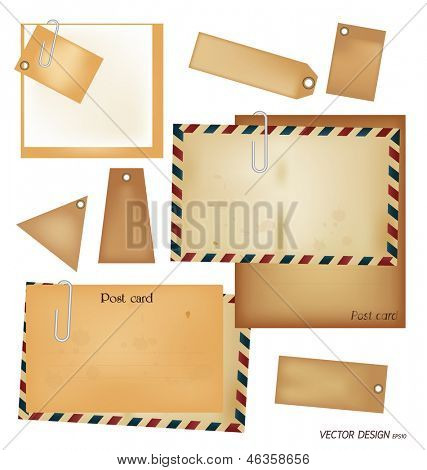 Vector Set: Vintage Postkarte, Briefumschlag, Stempel, Karten und Blankopapier Entwürfe.