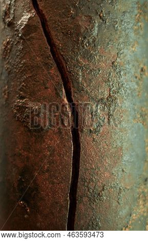 Close-up Of Corroded Steel Pipe, Corrosion Of Steel, General Corrosion, Petroleum Pipelines. Complex