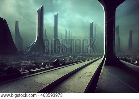 Gloomy Footcrystic Background Dystopia. High Quality Illustration