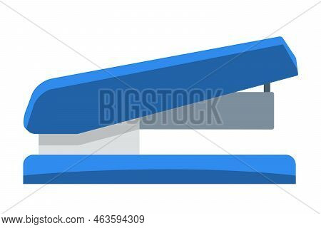 The Image Of A Blue Stationery Stapler. A Stapler For Stapling Sheets Of Paper. A School Subject. St