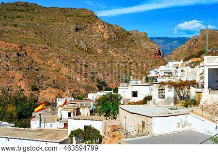 Andalucia Village Traditional Architeture, White Houses On Mountain Slope, Darrical, Spain