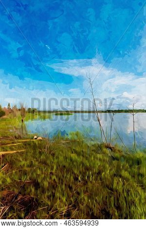 Digitally Created Watercolor Painting Of Beautiful Lakeshore Of Duncan Bay At Cheboygan State Park