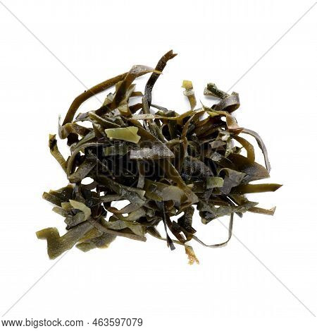 Fresh Laminaria (kelp) Seaweed Isolated On White, Top View